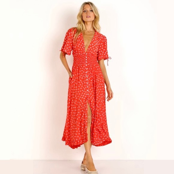 NWOT Cleobella Olivia Midi Dress in Salsa Floral RED/CORAL - SIZE S - Picture 4 of 15